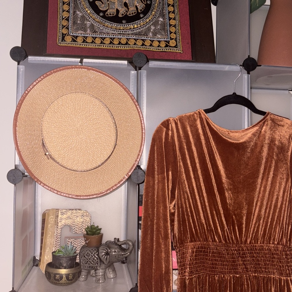 Elegant Brown Velvet Dress and Sunhat NEW